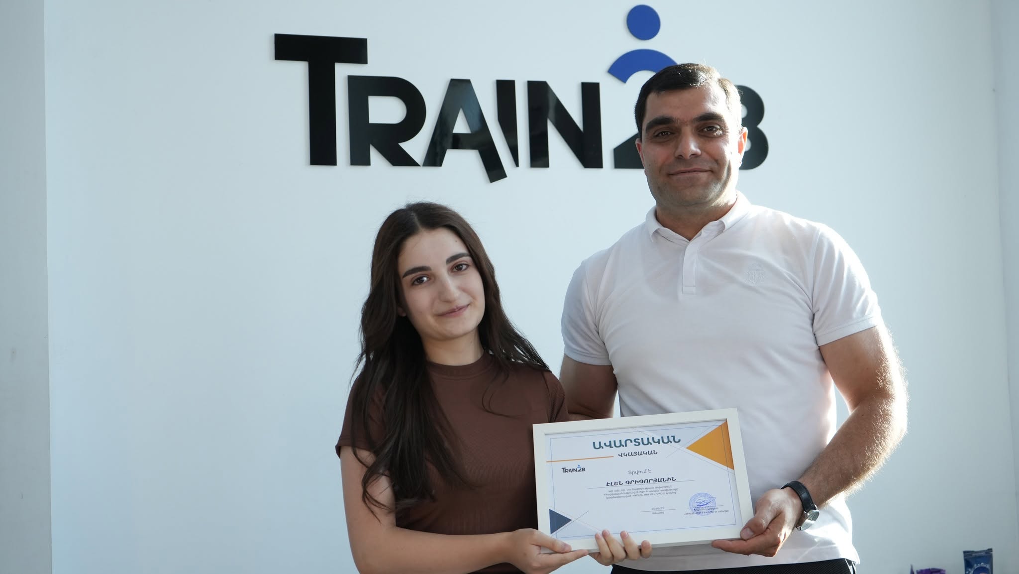 Certificate award moment at Train2b training center